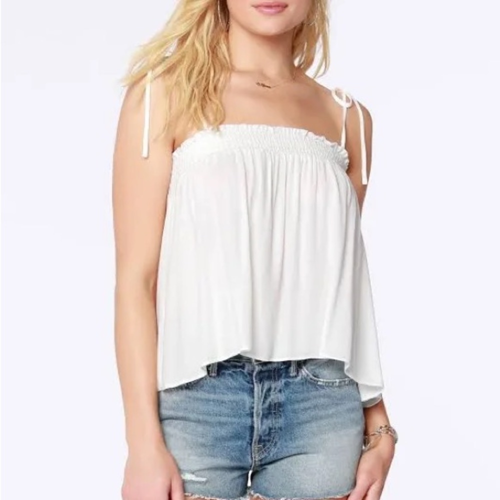 Bobi Los Angeles Beach Crepe Tank In Ivory Tie Shoulder Straps white medium